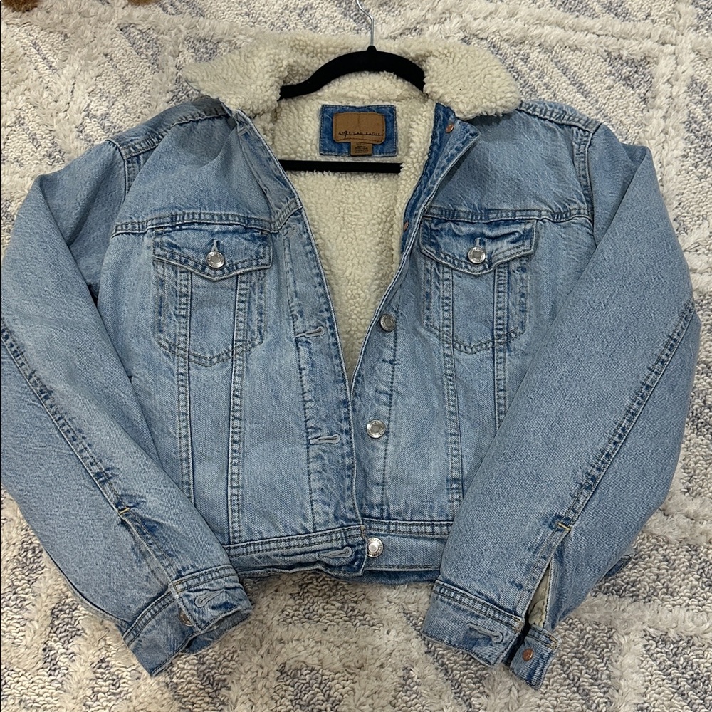 American Eagle Blue Denim Jacket with Cream Sherpa
